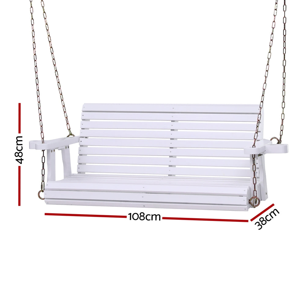 Gardeon Porch Outdoor Swing Chair With Cup Holder Wooden Furniture 2 Seater ODS-W2S-CUP-WH