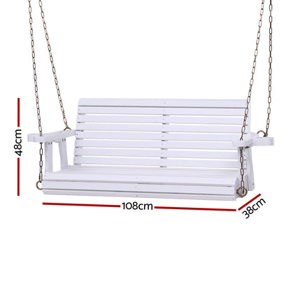 Gardeon Porch Outdoor Swing Chair With Cup Holder Wooden Furniture 2 Seater ODS-W2S-CUP-WH