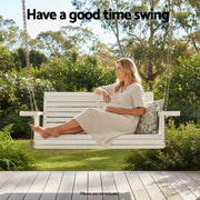 Gardeon Porch Outdoor Swing Chair With Cup Holder Wooden Furniture 2 Seater ODS-W2S-CUP-WH