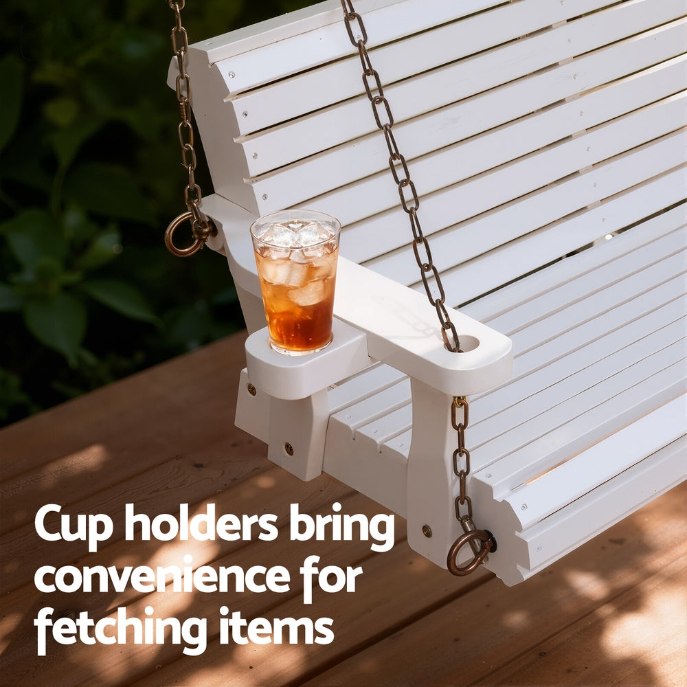Gardeon Porch Outdoor Swing Chair With Cup Holder Wooden Furniture 2 Seater ODS-W2S-CUP-WH