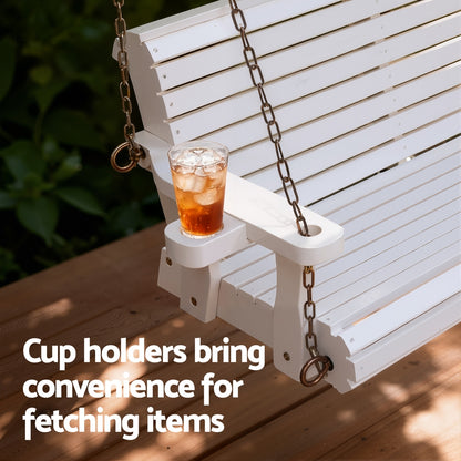 Gardeon Porch Outdoor Swing Chair With Cup Holder Wooden Furniture 2 Seater ODS-W2S-CUP-WH