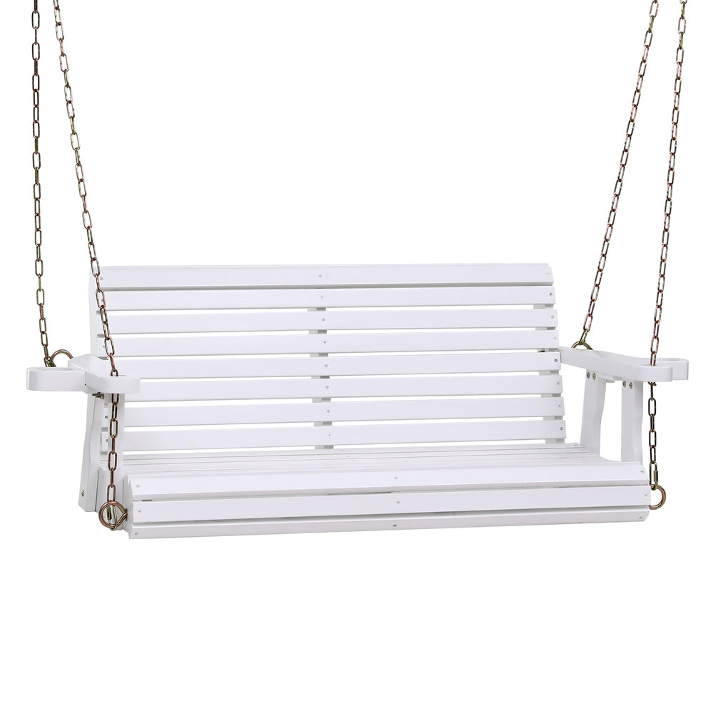 Gardeon Porch Outdoor Swing Chair With Cup Holder Wooden Furniture 2 Seater ODS-W2S-CUP-WH