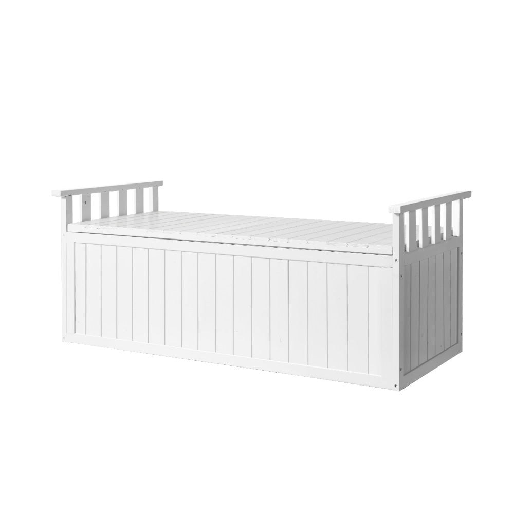 Gardeon Outdoor Storage Bench Box 129cm Wooden Garden Toy Chest Sheds Patio Furniture XL White ODSB-5358W-WH