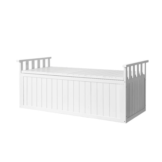 Gardeon Outdoor Storage Bench Box 129cm Wooden Garden Toy Chest Sheds Patio Furniture XL White ODSB-5358W-WH