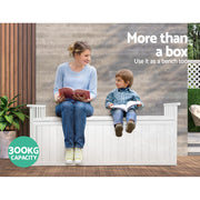 Gardeon Outdoor Storage Bench Box 129cm Wooden Garden Toy Chest Sheds Patio Furniture XL White ODSB-5358W-WH