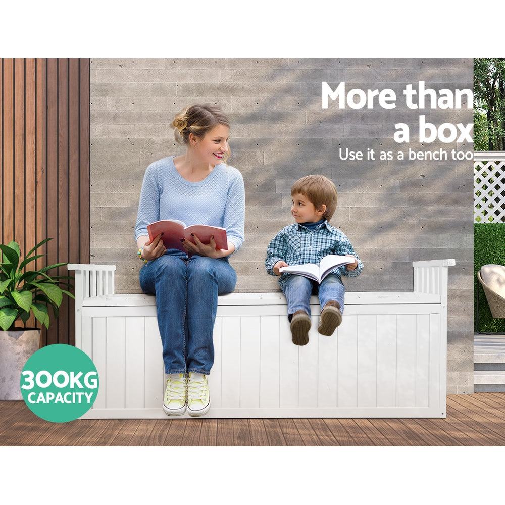 Gardeon Outdoor Storage Bench Box 129cm Wooden Garden Toy Chest Sheds Patio Furniture XL White ODSB-5358W-WH