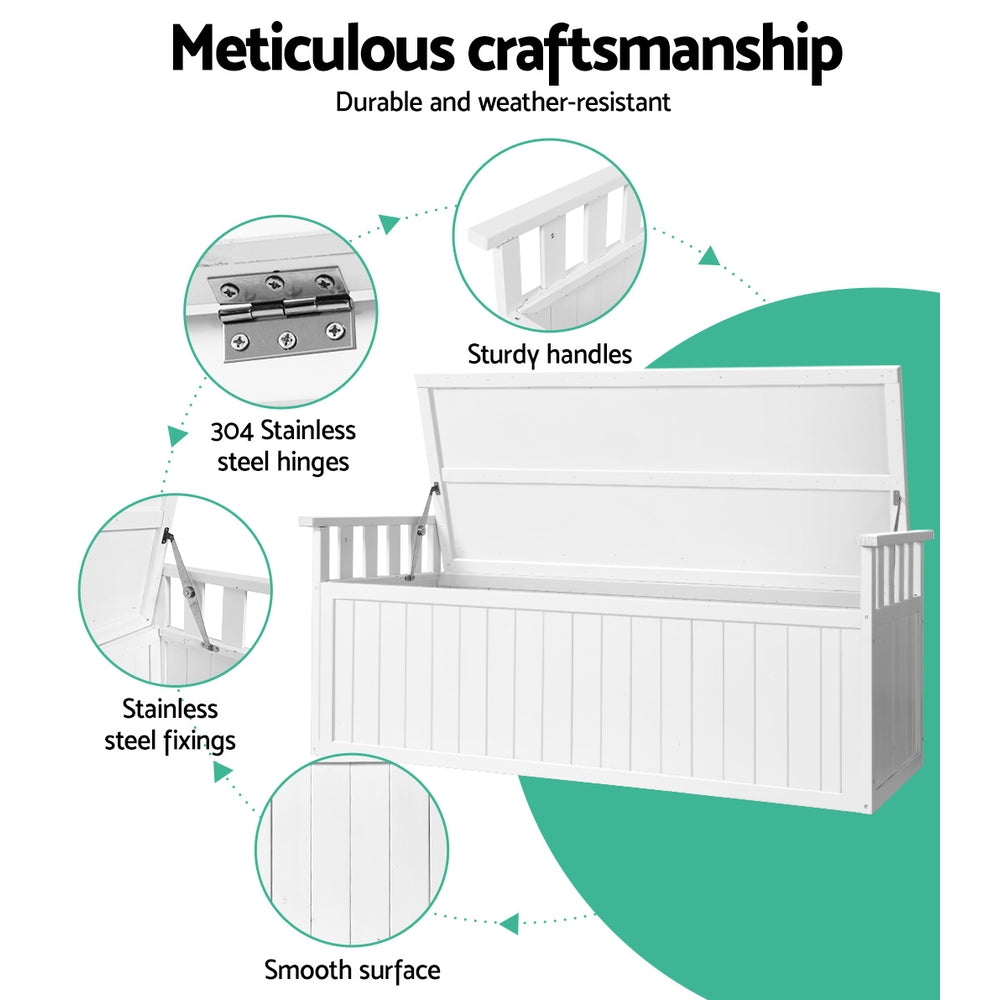 Gardeon Outdoor Storage Bench Box 129cm Wooden Garden Toy Chest Sheds Patio Furniture XL White ODSB-5358W-WH
