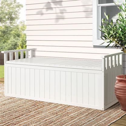Gardeon Outdoor Storage Bench Box 129cm Wooden Garden Toy Chest Sheds Patio Furniture XL White ODSB-5358W-WH