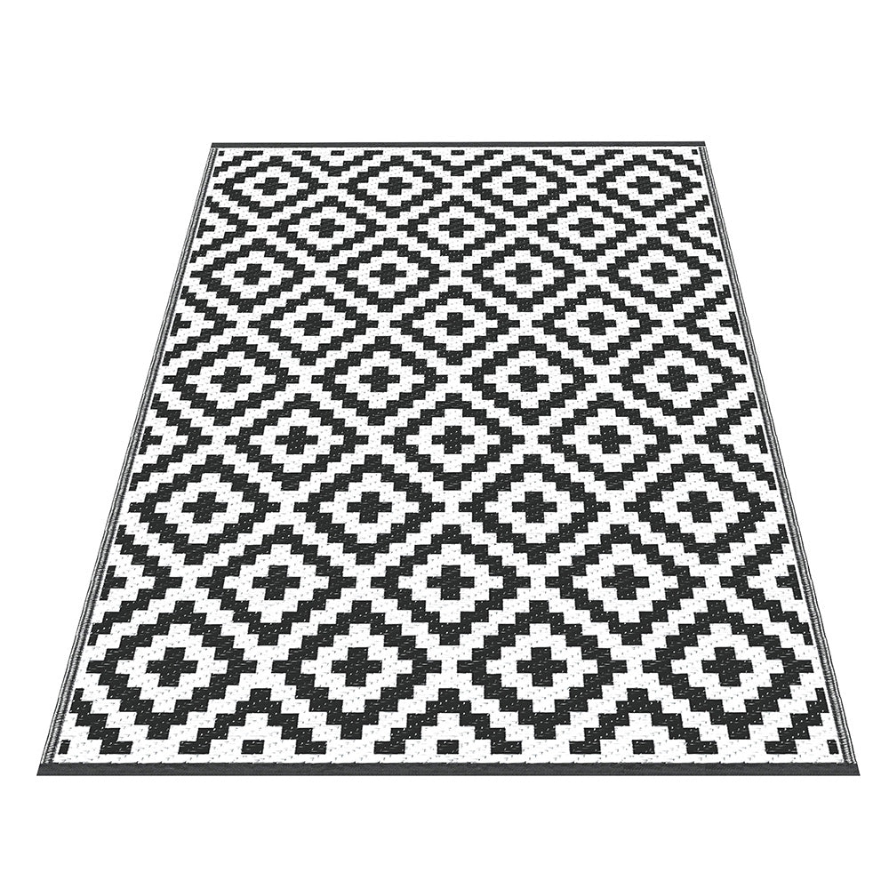 Gardeon Outdoor Rugs 120x180cm Large Carpet Reversible Area Mat PP Dual-Sided Patio Rug Cross OR-4X6FT-CROSS-BK