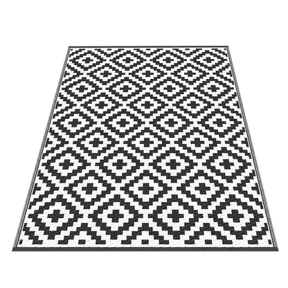 Gardeon Outdoor Rugs 120x180cm Large Carpet Reversible Area Mat PP Dual-Sided Patio Rug Cross OR-4X6FT-CROSS-BK