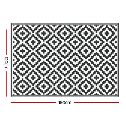 Gardeon Outdoor Rugs 120x180cm Large Carpet Reversible Area Mat PP Dual-Sided Patio Rug Cross OR-4X6FT-CROSS-BK