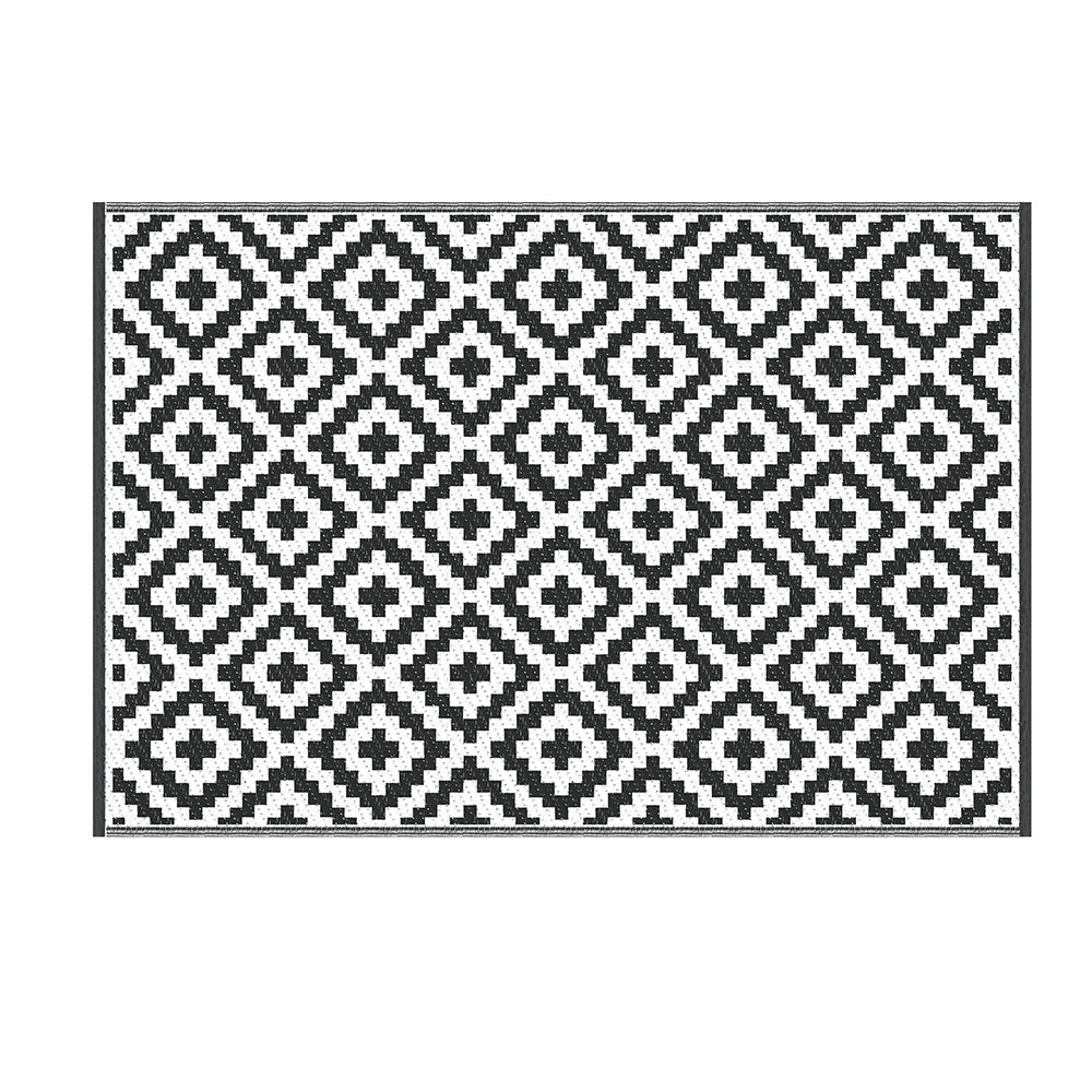 Gardeon Outdoor Rugs 120x180cm Large Carpet Reversible Area Mat PP Dual-Sided Patio Rug Cross OR-4X6FT-CROSS-BK