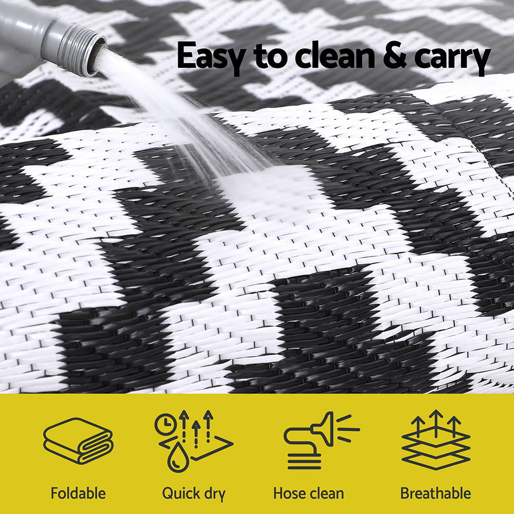 Gardeon Outdoor Rugs 120x180cm Large Carpet Reversible Area Mat PP Dual-Sided Patio Rug Cross OR-4X6FT-CROSS-BK