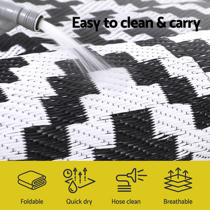Gardeon Outdoor Rugs 120x180cm Large Carpet Reversible Area Mat PP Dual-Sided Patio Rug Cross OR-4X6FT-CROSS-BK