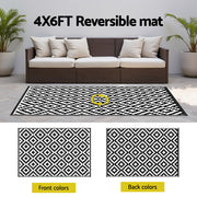 Gardeon Outdoor Rugs 120x180cm Large Carpet Reversible Area Mat PP Dual-Sided Patio Rug Cross OR-4X6FT-CROSS-BK