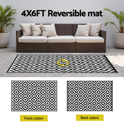 Gardeon Outdoor Rugs 120x180cm Large Carpet Reversible Area Mat PP Dual-Sided Patio Rug Cross OR-4X6FT-CROSS-BK
