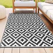 Gardeon Outdoor Rugs 120x180cm Large Carpet Reversible Area Mat PP Dual-Sided Patio Rug Cross OR-4X6FT-CROSS-BK