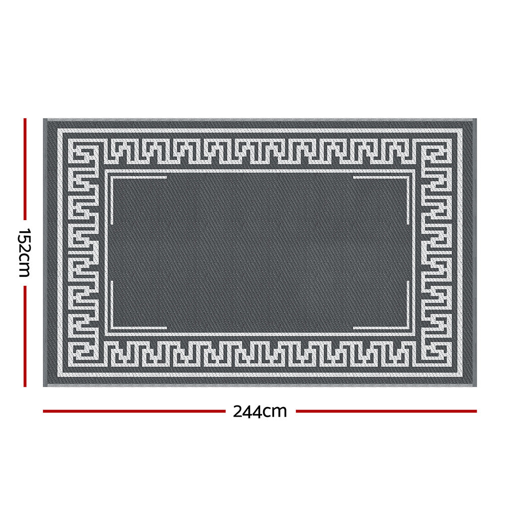 Gardeon Outdoor Rugs 152x244cm Large Carpet Reversible Area Mat PP Dual-Sided Patio Rug Greek Key OR-5X8FT-FRAME-GY