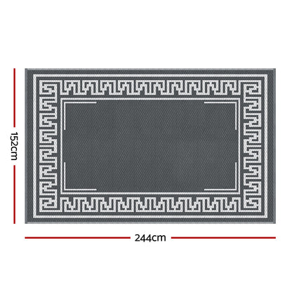 Gardeon Outdoor Rugs 152x244cm Large Carpet Reversible Area Mat PP Dual-Sided Patio Rug Greek Key OR-5X8FT-FRAME-GY