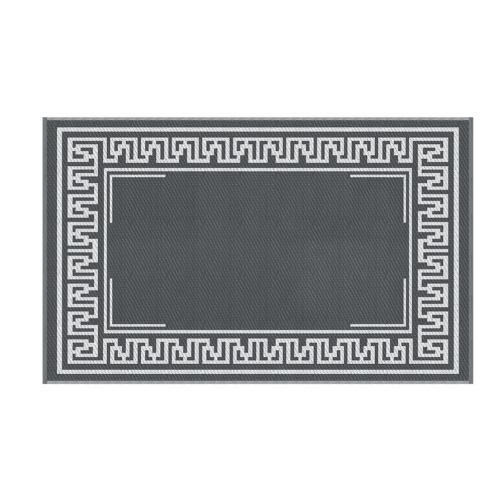 Gardeon Outdoor Rugs 152x244cm Large Carpet Reversible Area Mat PP Dual-Sided Patio Rug Greek Key OR-5X8FT-FRAME-GY