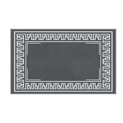 Gardeon Outdoor Rugs 152x244cm Large Carpet Reversible Area Mat PP Dual-Sided Patio Rug Greek Key OR-5X8FT-FRAME-GY