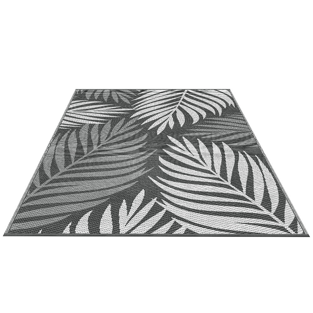 Gardeon Outdoor Rugs 152x244cm Large Carpet Reversible Area Mat PP Dual-Sided Patio Rug Leaf OR-5X8FT-LEAF-GY