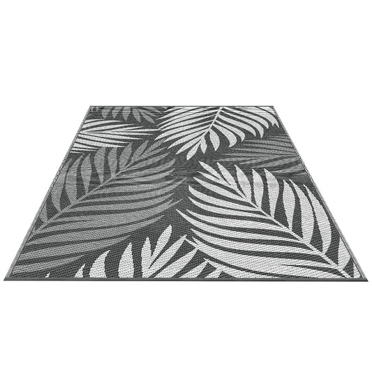 Gardeon Outdoor Rugs 152x244cm Large Carpet Reversible Area Mat PP Dual-Sided Patio Rug Leaf OR-5X8FT-LEAF-GY