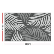 Gardeon Outdoor Rugs 152x244cm Large Carpet Reversible Area Mat PP Dual-Sided Patio Rug Leaf OR-5X8FT-LEAF-GY