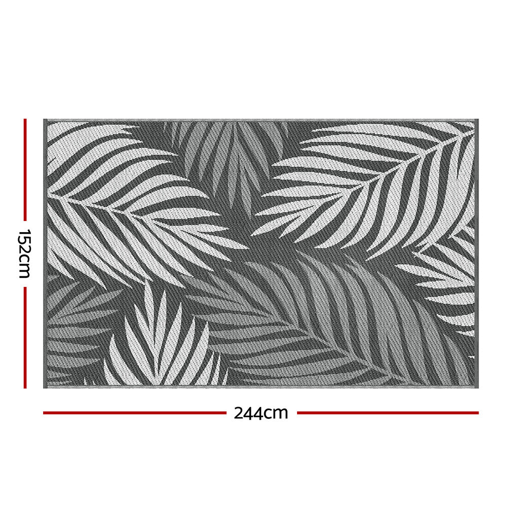 Gardeon Outdoor Rugs 152x244cm Large Carpet Reversible Area Mat PP Dual-Sided Patio Rug Leaf OR-5X8FT-LEAF-GY
