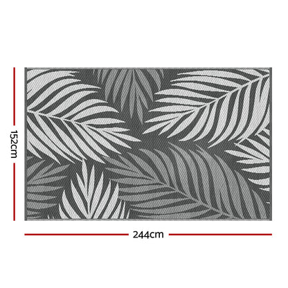 Gardeon Outdoor Rugs 152x244cm Large Carpet Reversible Area Mat PP Dual-Sided Patio Rug Leaf OR-5X8FT-LEAF-GY