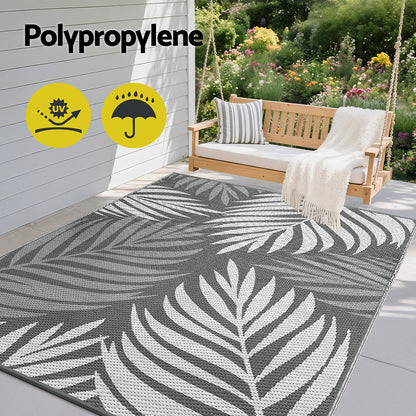 Gardeon Outdoor Rugs 152x244cm Large Carpet Reversible Area Mat PP Dual-Sided Patio Rug Leaf OR-5X8FT-LEAF-GY