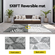Gardeon Outdoor Rugs 152x244cm Large Carpet Reversible Area Mat PP Dual-Sided Patio Rug Leaf OR-5X8FT-LEAF-GY
