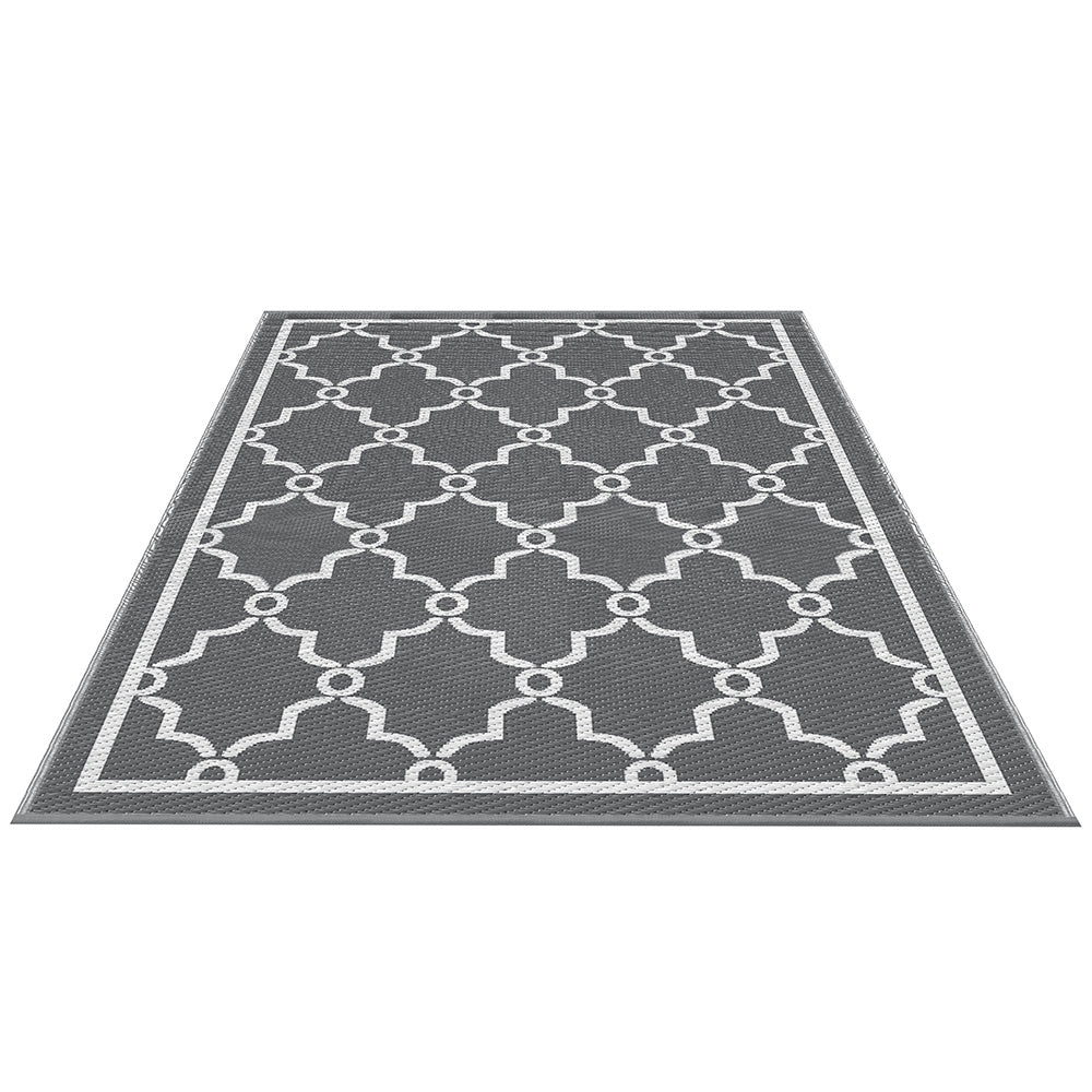 Gardeon Outdoor Rugs 152x244cm Large Carpet Reversible Area Mat PP Dual-Sided Patio Rug Maroc OR-5X8FT-MAROC-GY