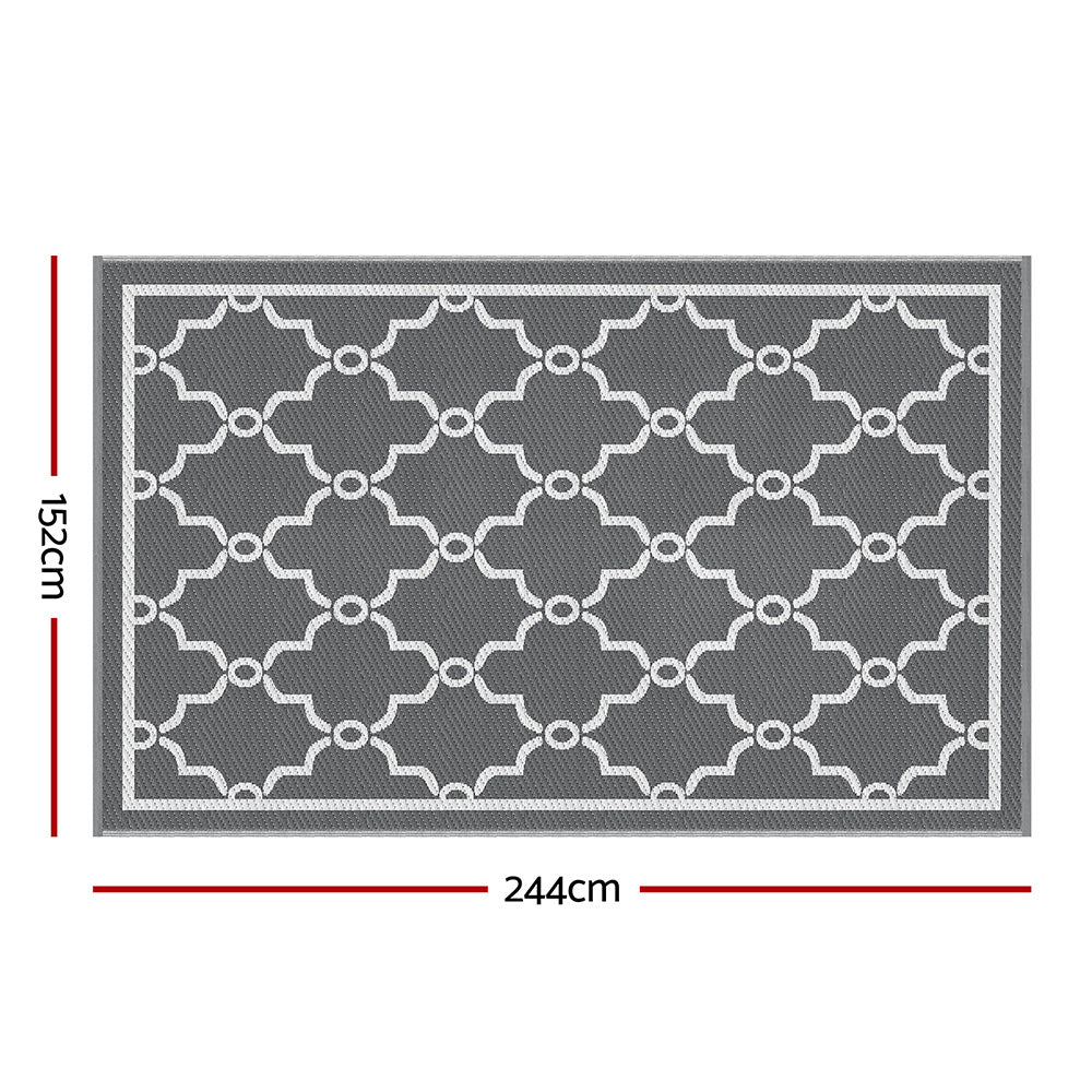 Gardeon Outdoor Rugs 152x244cm Large Carpet Reversible Area Mat PP Dual-Sided Patio Rug Maroc OR-5X8FT-MAROC-GY