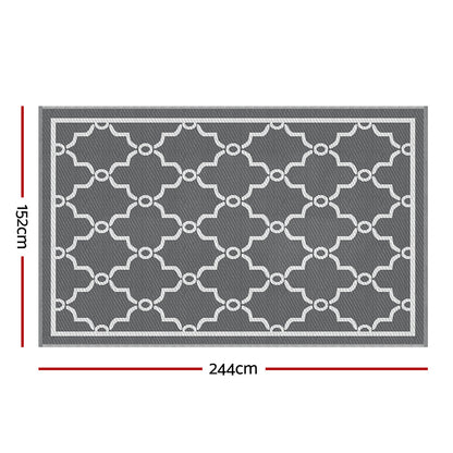 Gardeon Outdoor Rugs 152x244cm Large Carpet Reversible Area Mat PP Dual-Sided Patio Rug Maroc OR-5X8FT-MAROC-GY