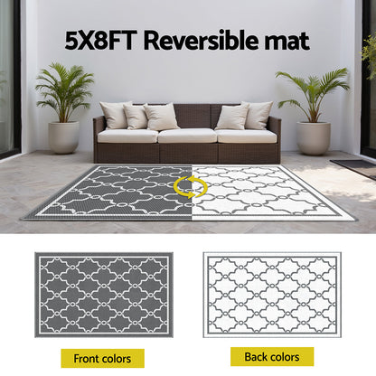 Gardeon Outdoor Rugs 152x244cm Large Carpet Reversible Area Mat PP Dual-Sided Patio Rug Maroc OR-5X8FT-MAROC-GY