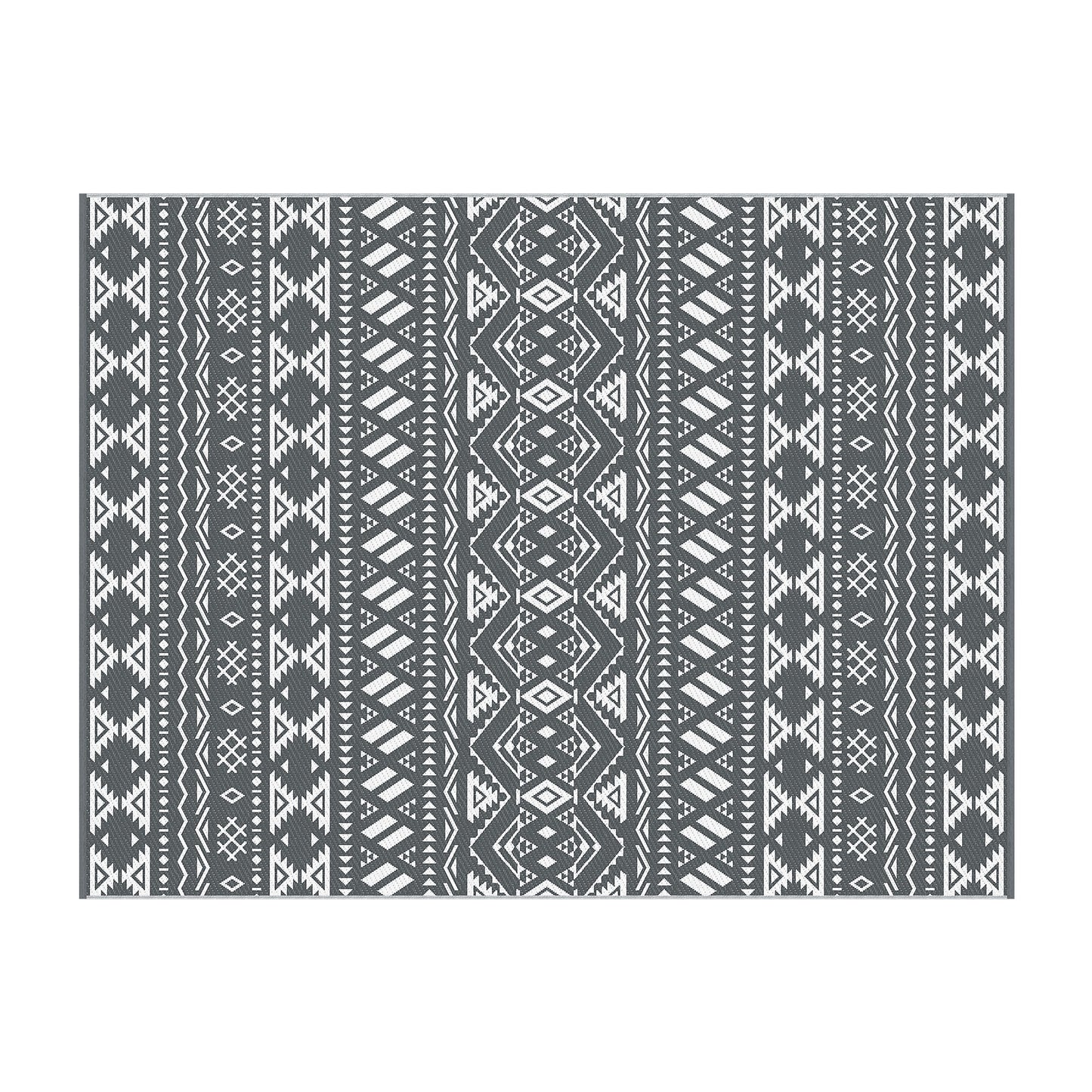 Gardeon Outdoor Rugs 274x366cm Large Carpet Reversible Area Mat PP Dual-Sided Patio Rug Bohemian OR-9X12FT-ARGYLE-GY