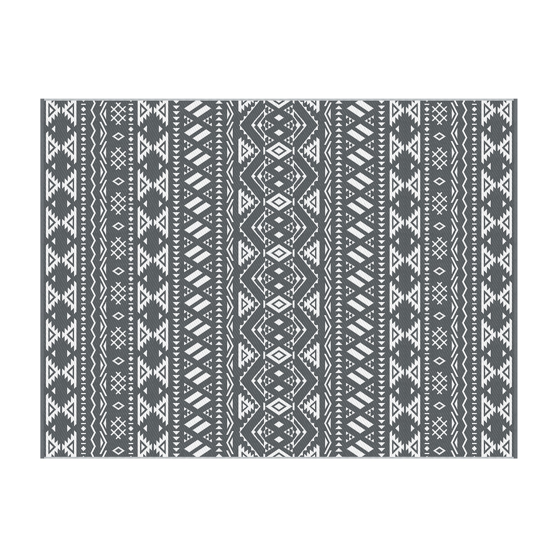 Gardeon Outdoor Rugs 274x366cm Large Carpet Reversible Area Mat PP Dual-Sided Patio Rug Bohemian OR-9X12FT-ARGYLE-GY
