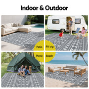Gardeon Outdoor Rugs 274x366cm Large Carpet Reversible Area Mat PP Dual-Sided Patio Rug Bohemian OR-9X12FT-ARGYLE-GY