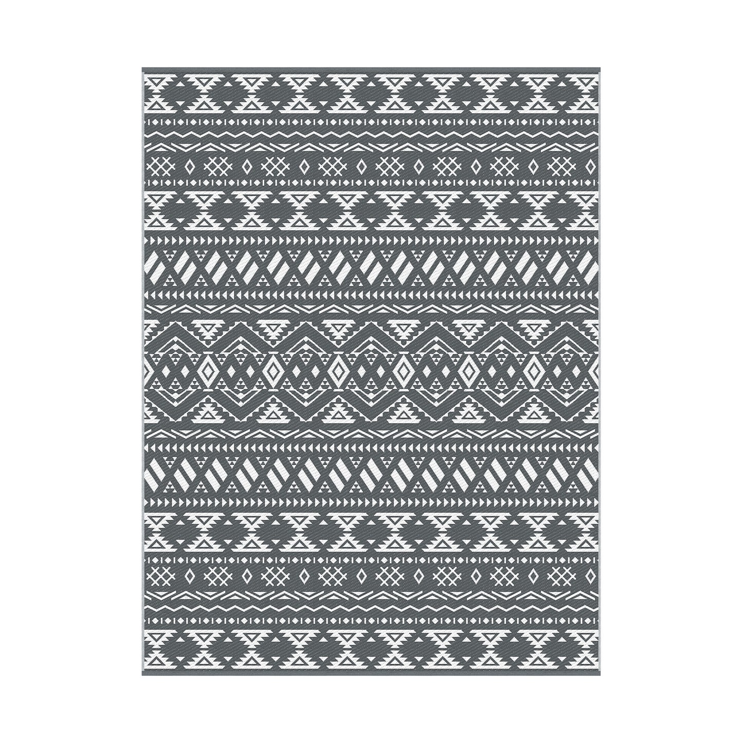 Gardeon Outdoor Rugs 274x366cm Large Carpet Reversible Area Mat PP Dual-Sided Patio Rug Bohemian OR-9X12FT-ARGYLE-GY