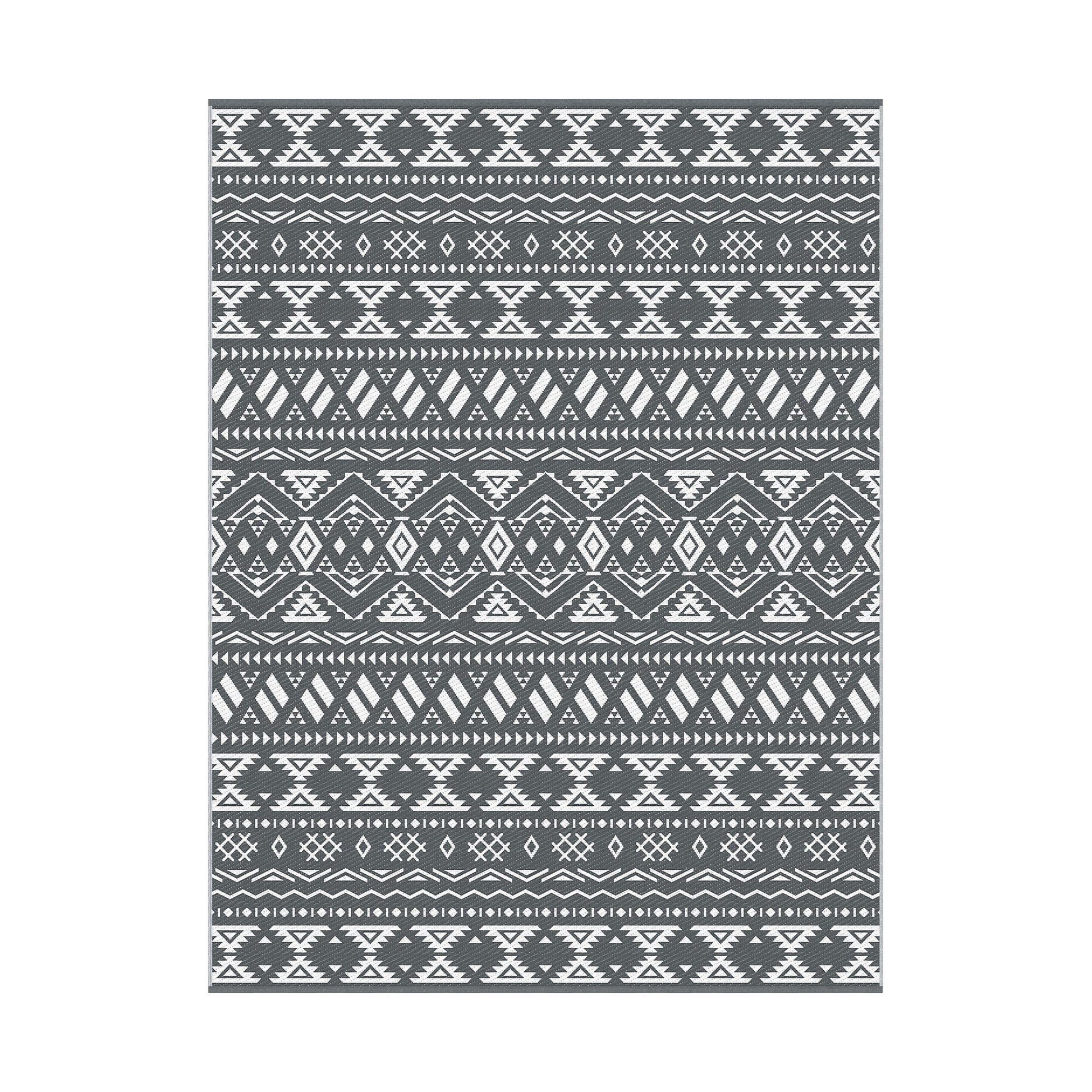 Gardeon Outdoor Rugs 274x366cm Large Carpet Reversible Area Mat PP Dual-Sided Patio Rug Bohemian OR-9X12FT-ARGYLE-GY