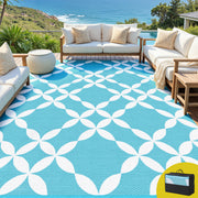 Gardeon Outdoor Rugs 274x366cm Large Carpet Reversible Area Mat PP Dual-Sided Patio Rug Light Blue OR-9X12FT-FLORAL-GN