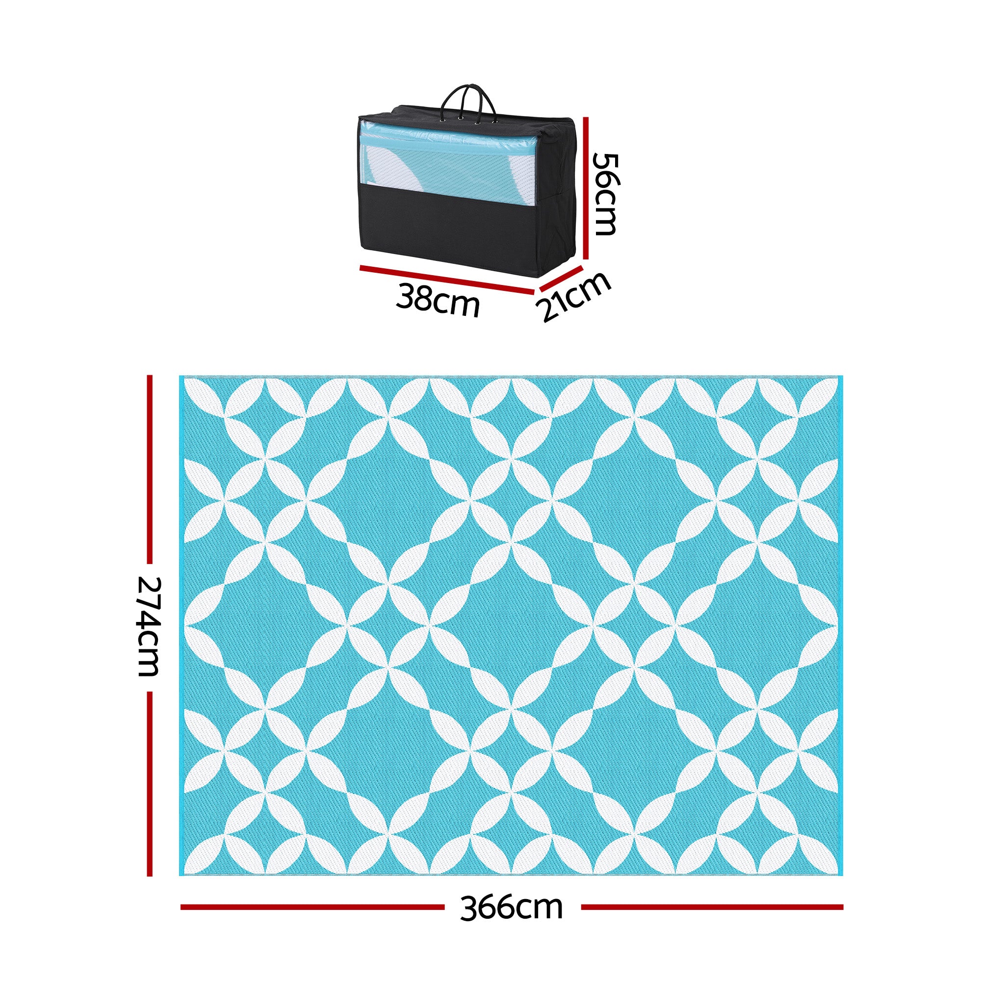 Gardeon Outdoor Rugs 274x366cm Large Carpet Reversible Area Mat PP Dual-Sided Patio Rug Light Blue OR-9X12FT-FLORAL-GN