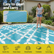 Gardeon Outdoor Rugs 274x366cm Large Carpet Reversible Area Mat PP Dual-Sided Patio Rug Light Blue OR-9X12FT-FLORAL-GN