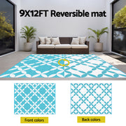 Gardeon Outdoor Rugs 274x366cm Large Carpet Reversible Area Mat PP Dual-Sided Patio Rug Light Blue OR-9X12FT-FLORAL-GN