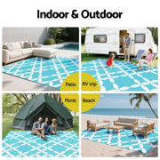 Gardeon Outdoor Rugs 274x366cm Large Carpet Reversible Area Mat PP Dual-Sided Patio Rug Light Blue OR-9X12FT-FLORAL-GN