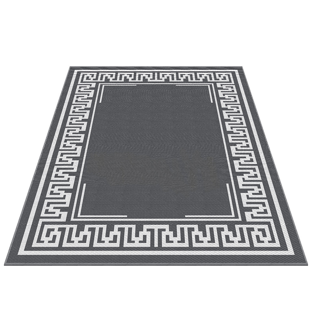 Gardeon Outdoor Rugs 274x366cm Large Carpet Reversible Area Mat PP Dual-Sided Patio Rug Greek Key OR-9X12FT-FRAME-GY