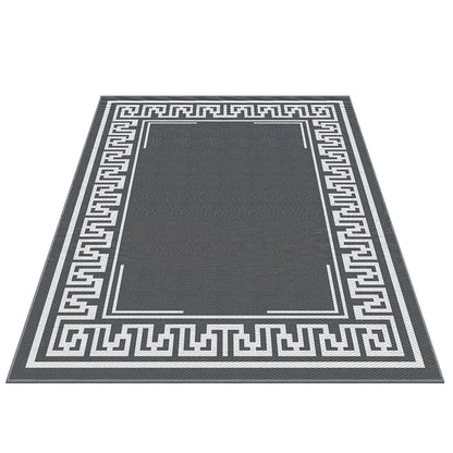 Gardeon Outdoor Rugs 274x366cm Large Carpet Reversible Area Mat PP Dual-Sided Patio Rug Greek Key OR-9X12FT-FRAME-GY