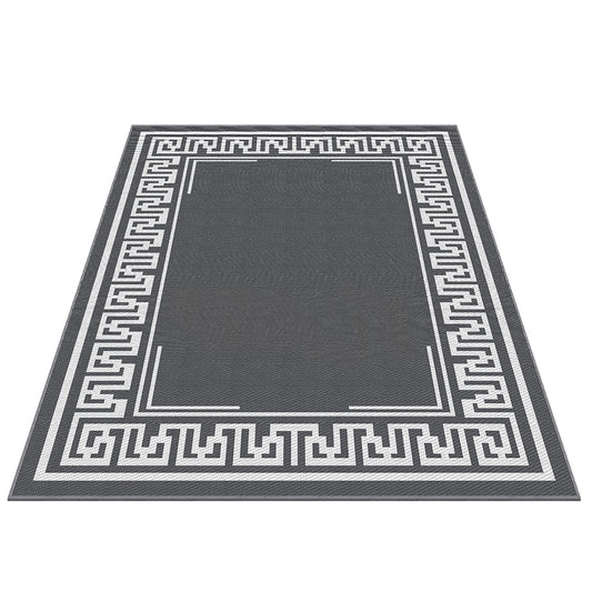 Gardeon Outdoor Rugs 274x366cm Large Carpet Reversible Area Mat PP Dual-Sided Patio Rug Greek Key OR-9X12FT-FRAME-GY