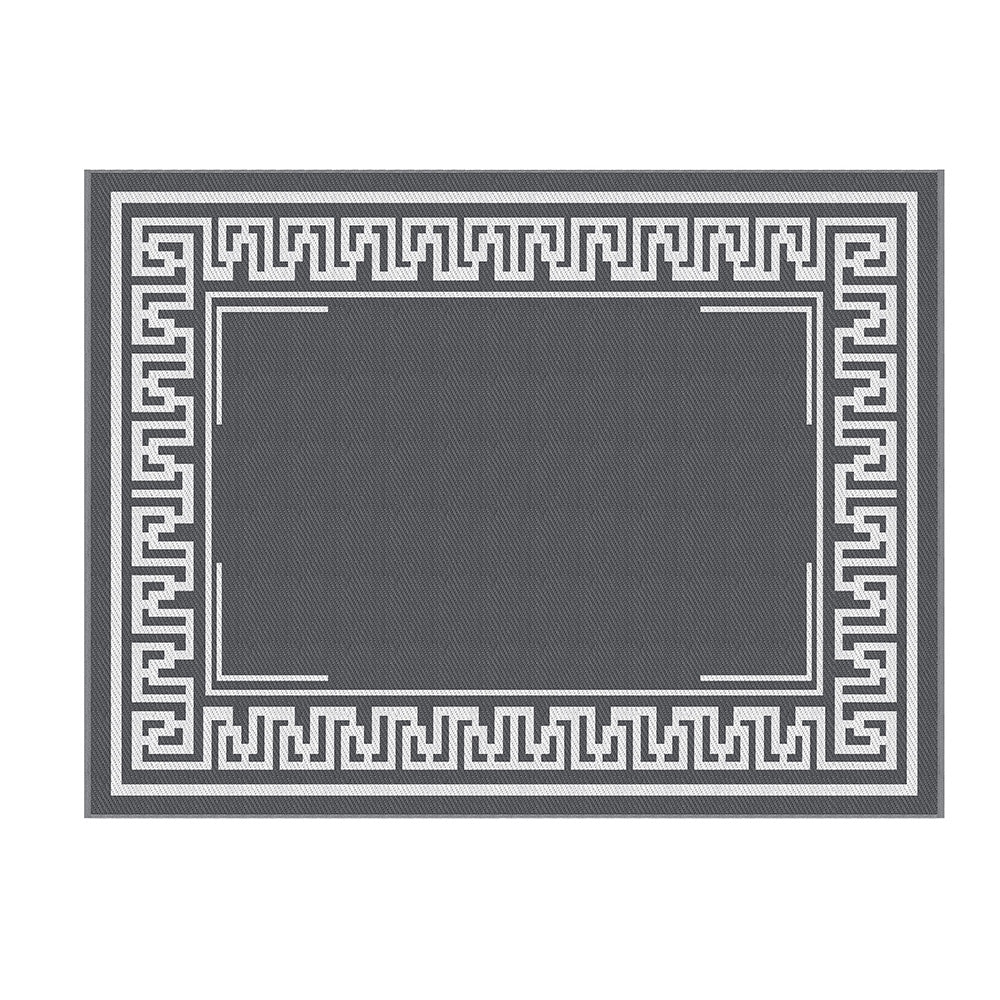 Gardeon Outdoor Rugs 274x366cm Large Carpet Reversible Area Mat PP Dual-Sided Patio Rug Greek Key OR-9X12FT-FRAME-GY